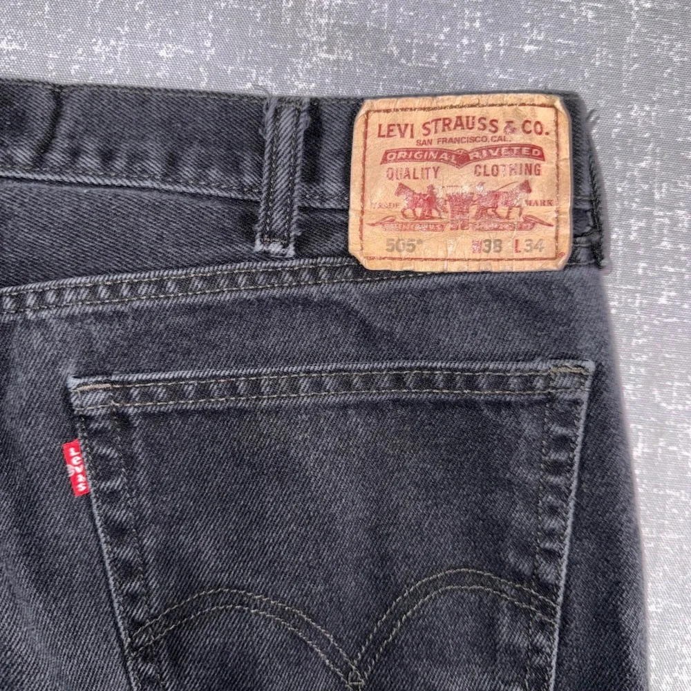 Levis 505 Mens Straight Fit Black Denim Jeans 38x34 Black Made in Mexico